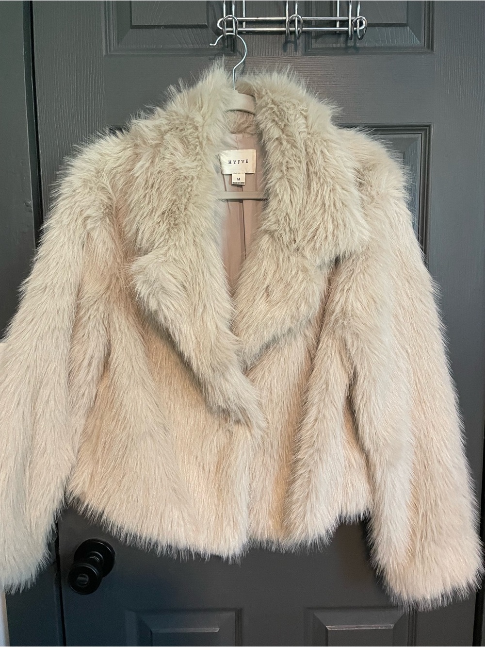 HYFVE Light Cream Faux Fur Teddy Jacket - Plush Short Coat